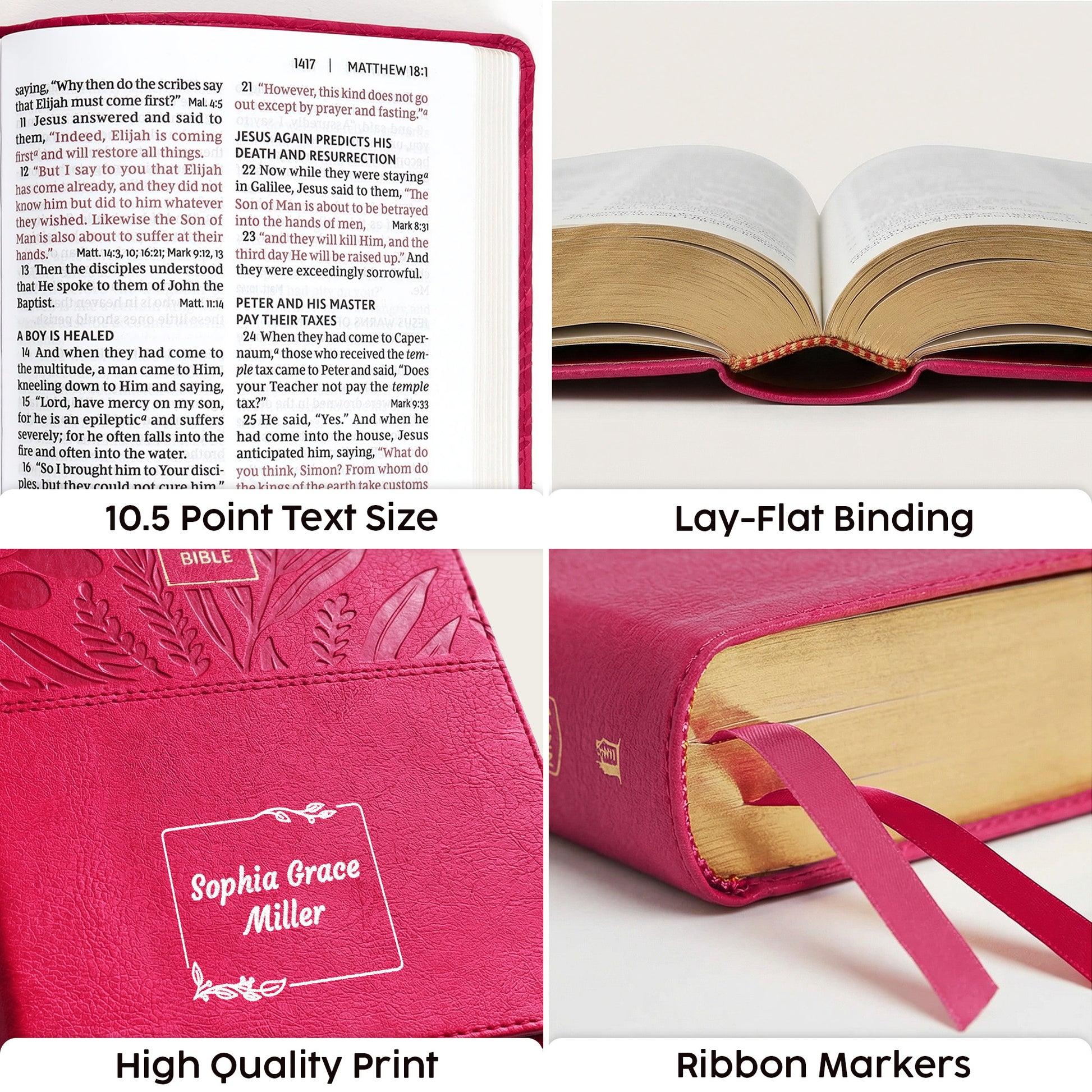 Personalized Mother's Day NKJV Large Print Pink Reference Bible - Red Letter - With Child Names