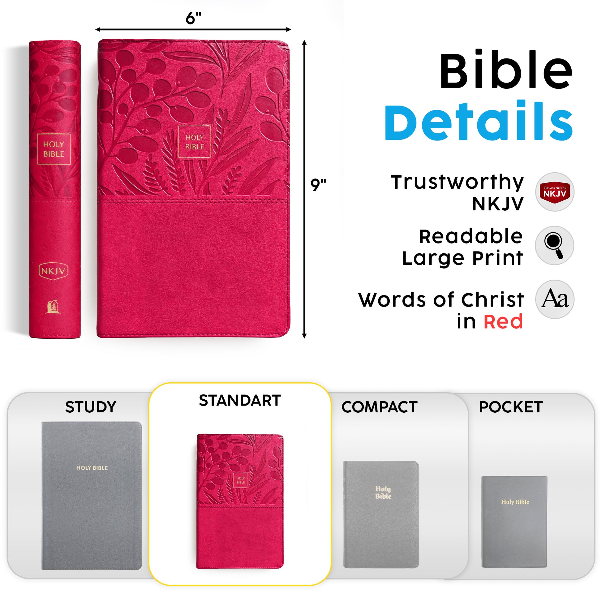 Personalized Mother's Day NKJV Large Print Pink Reference Bible - Red Letter - With Child Names
