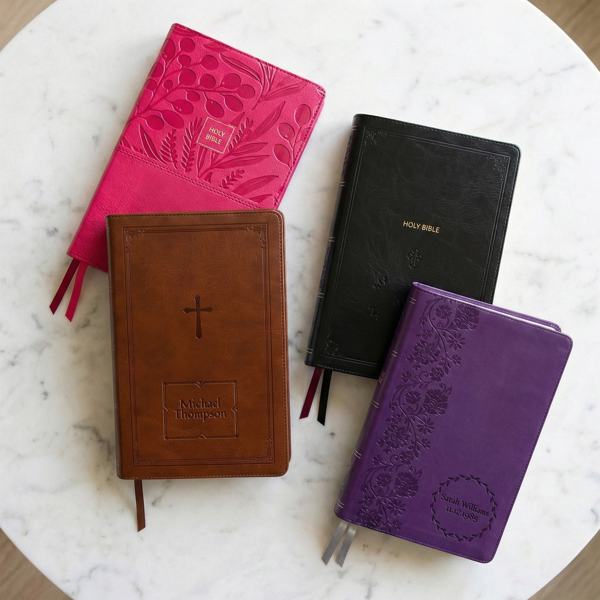Personalized NKJV Large Print Pink Reference Bible - Red Letter - Cross Frame