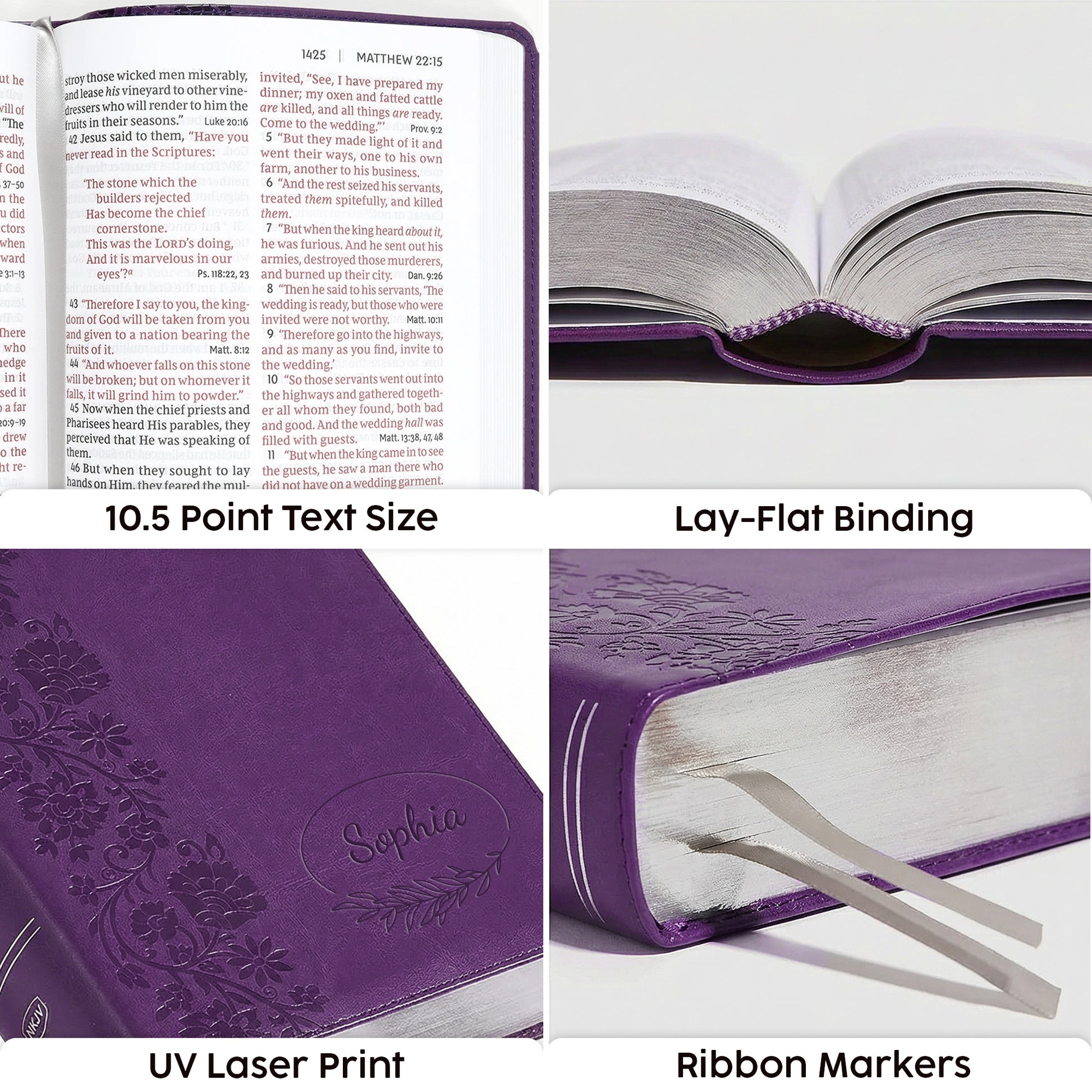 Personalized Mother's Day NKJV Large Print Purple Reference Bible - Red Letter - Custom Message for Mom