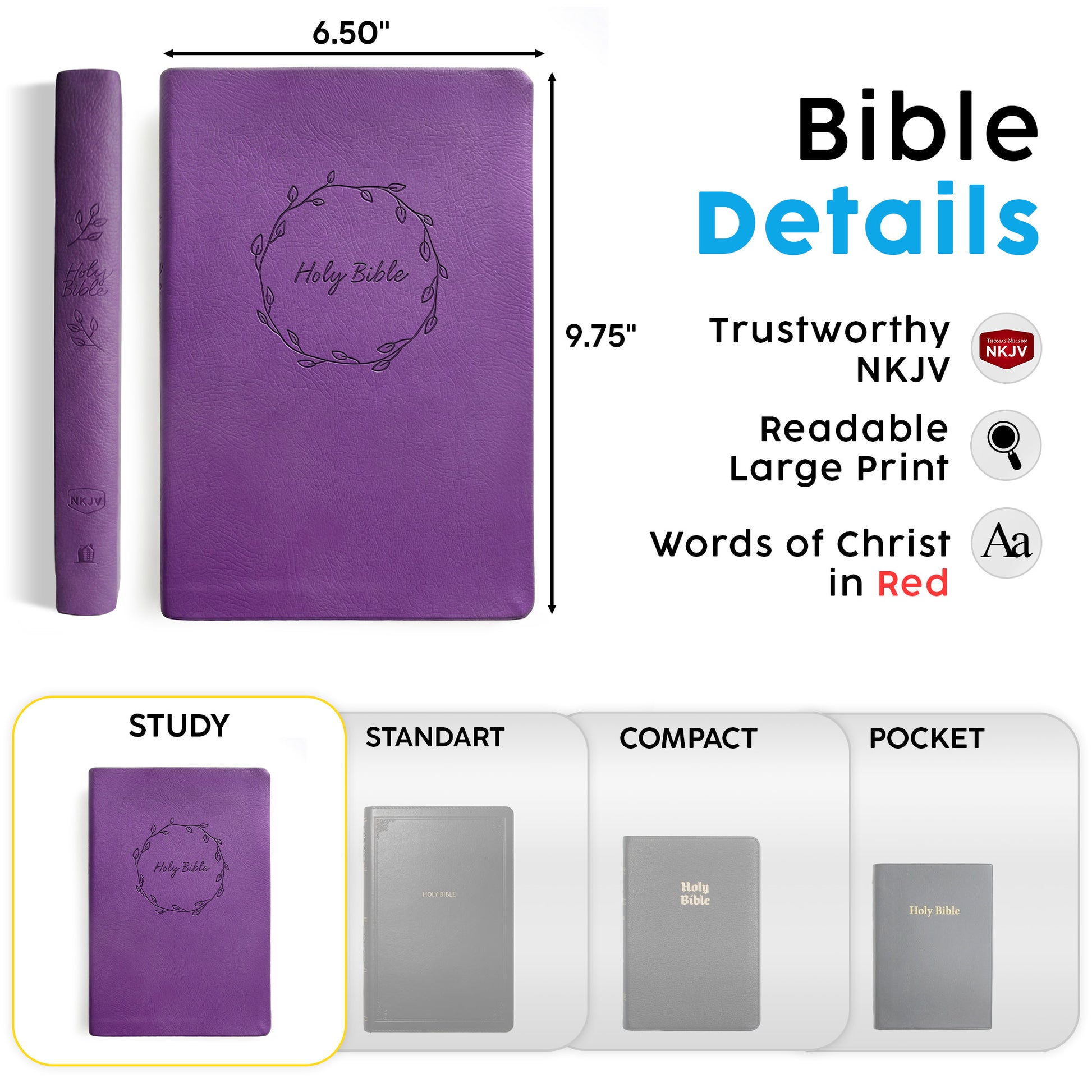 Personalized NKJV Large Print Purple Value Thinline Bible - Red Letter - Floral Frame
