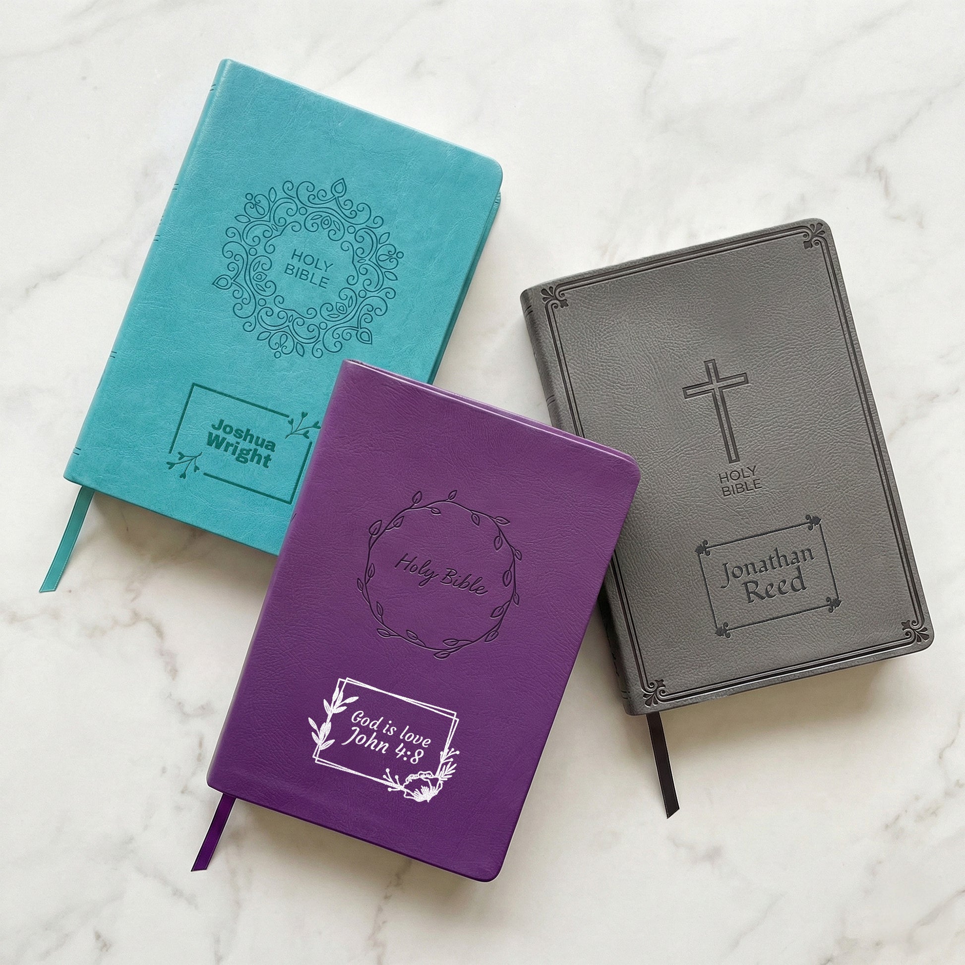 Personalized NKJV Large Print Purple Value Thinline Bible - Red Letter - Floral Frame