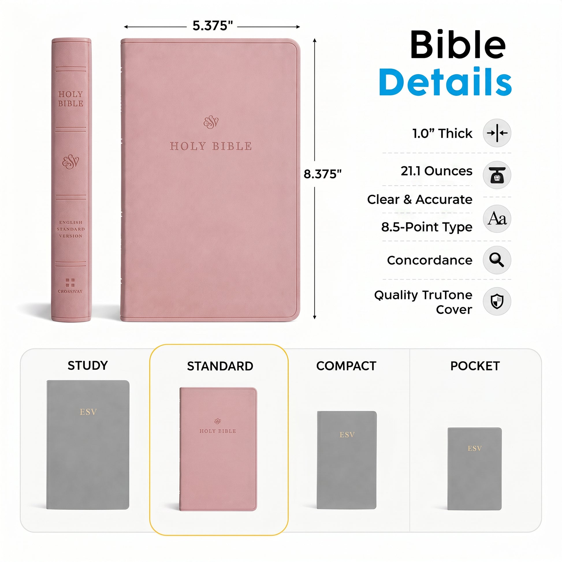 Personalized ESV Blush Rose Bible - Cross Frame
