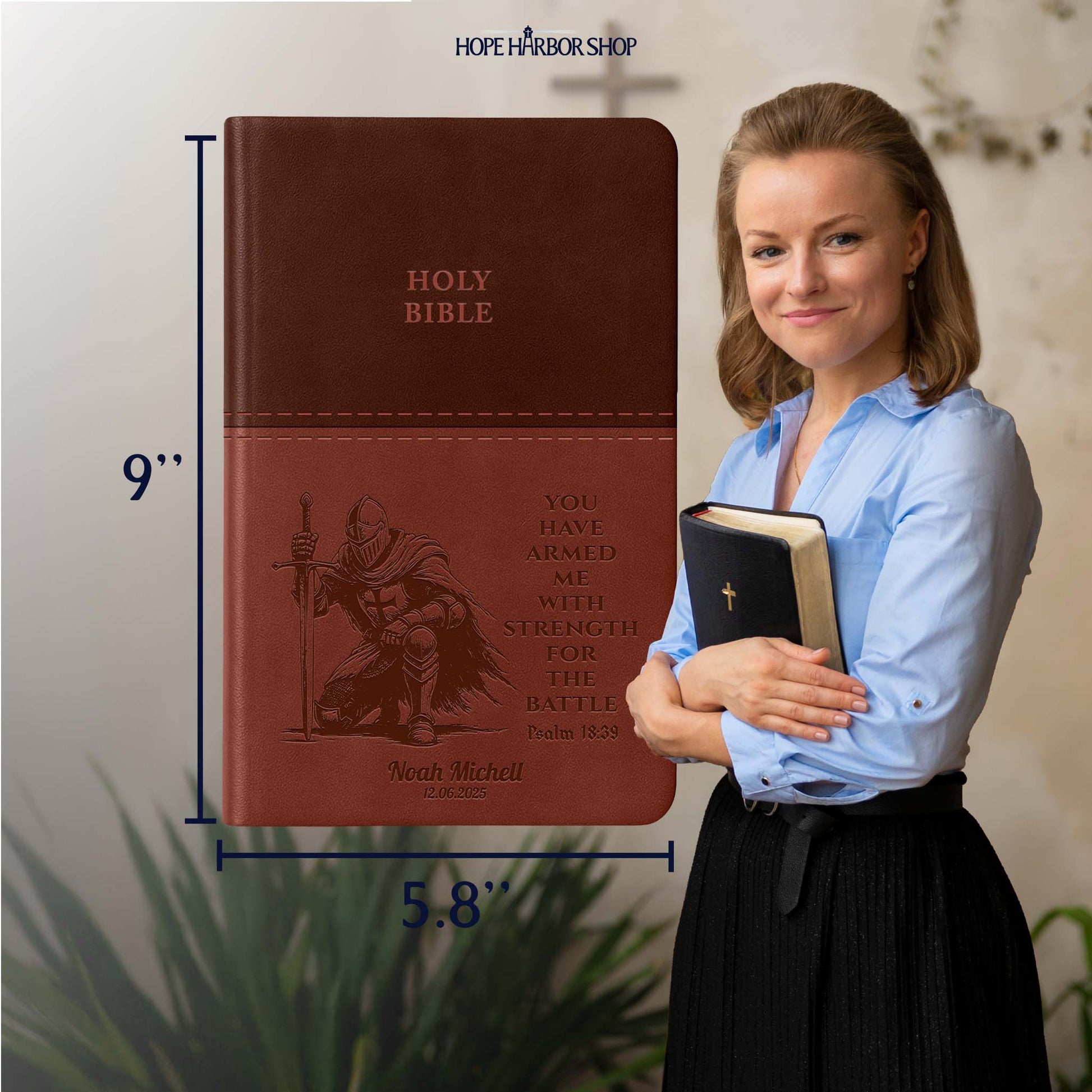 Personalized KJV Bible Brown Thinline - Red Letter - Knight Design