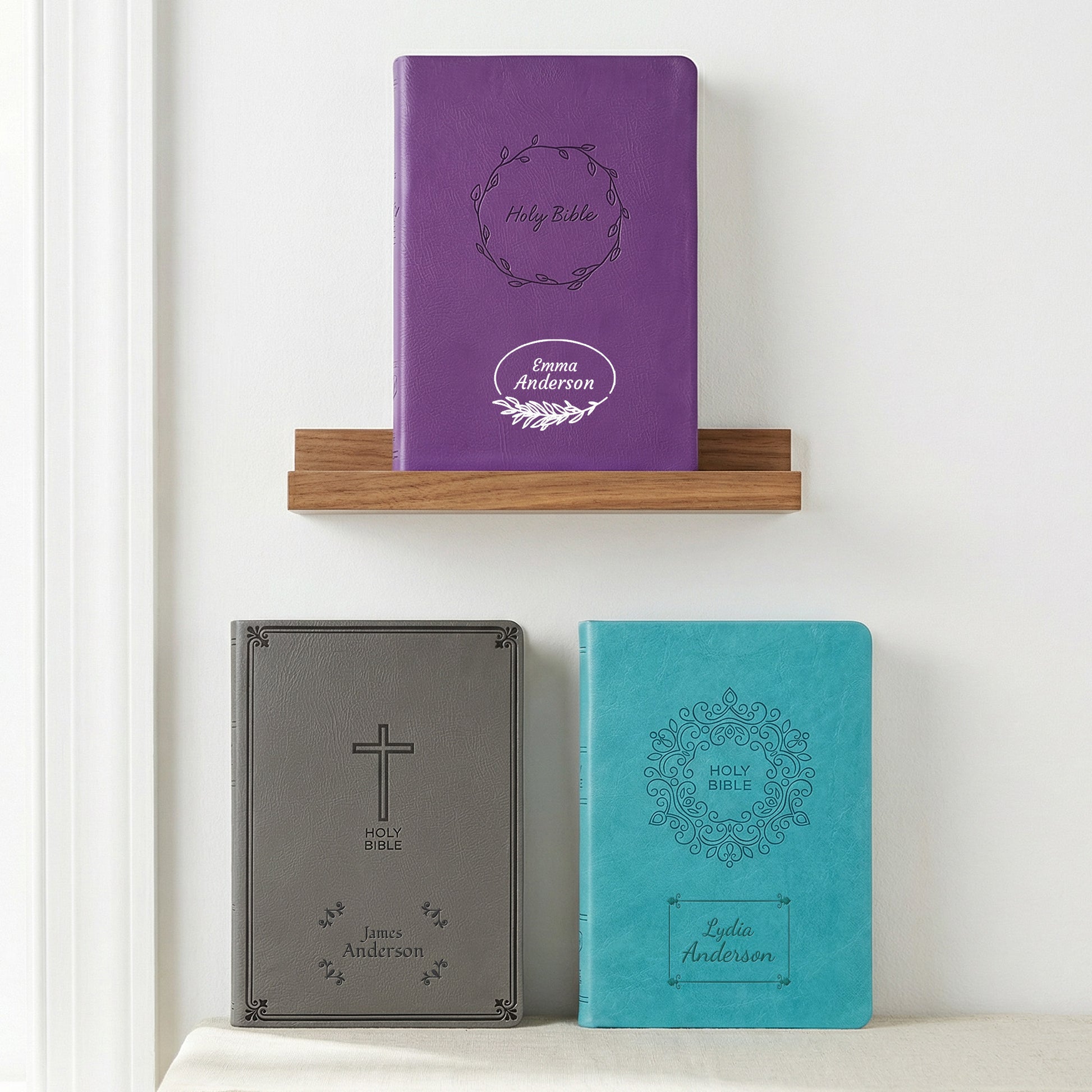 Personalized NKJV Large Print Charcoal Value Thinline Bible - Red Letter - Engraved Floral Frame