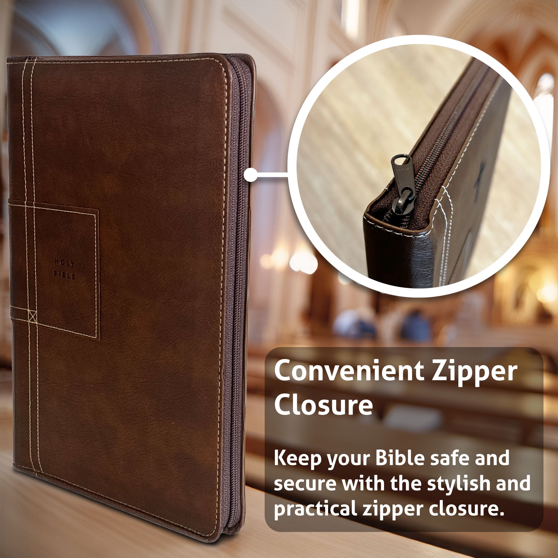 Personalized NLT Reference Zipper Bible Atlas Rustic Brown Thinline - Photo & Text - Filament Enabled, Red Letter